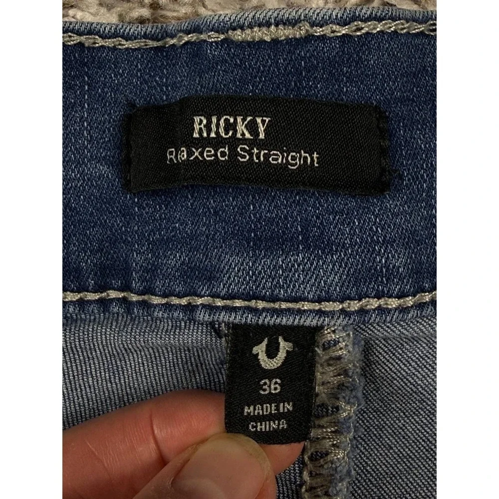 True Religion Ricky Big T Shorts Relaxed Straight Denim Blue Size 36